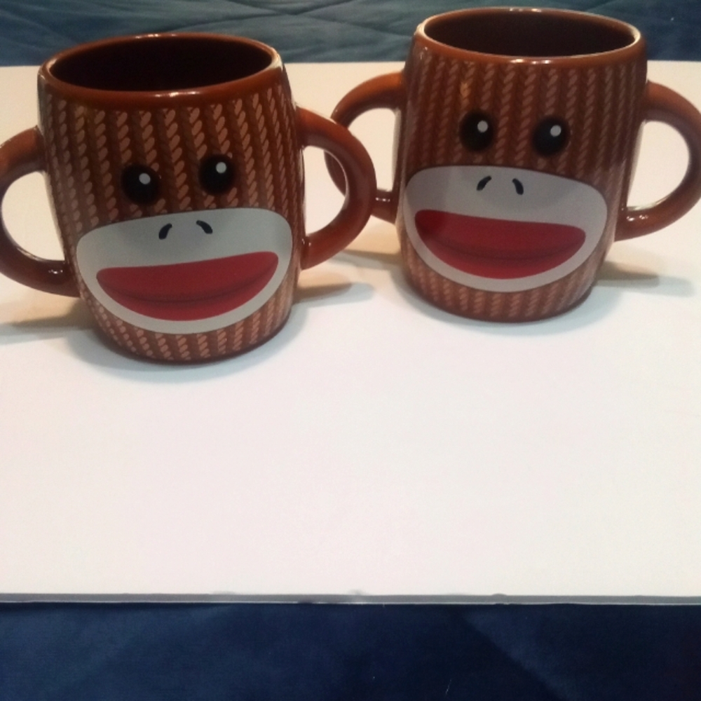 Set of Galleria sock monkey mugs